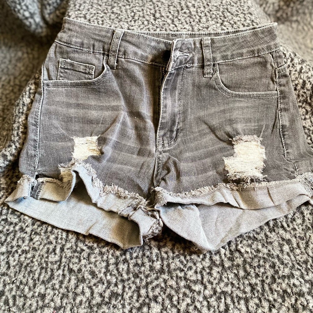 Distressed Gray Denim Shorts